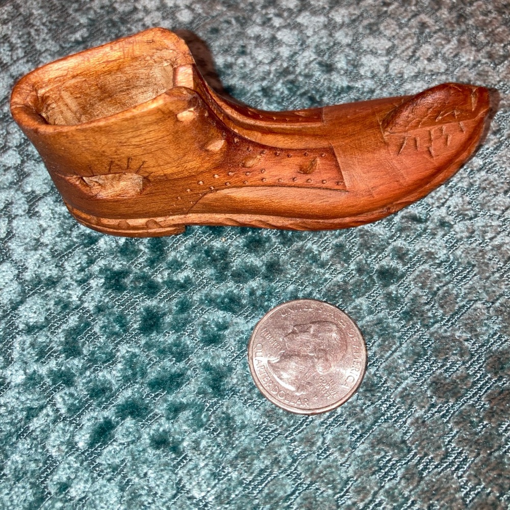 Vintage hand carved wooden folk art boot